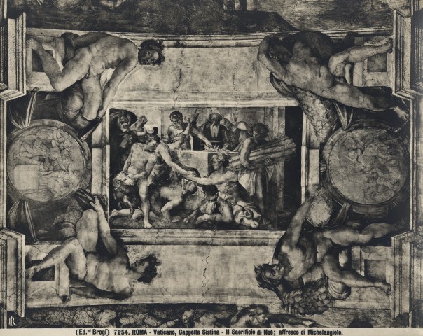 Brogi — Roma - Vaticano, Cappella Sistina - Il Sacrificio di Noè; affresco di Michelangiolo. — insieme